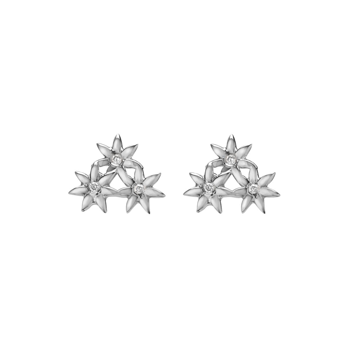 Flower Earring Stud  Sterling Silver White Gold Vermeil 14k White Gold 18k White Gold White Diamonds     Front First Pair | Single |