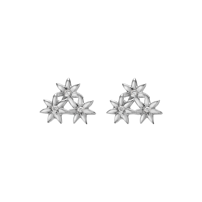 Flower Earring Stud  Sterling Silver White Gold Vermeil 14k White Gold 18k White Gold White Diamonds     Front First Pair | Single |