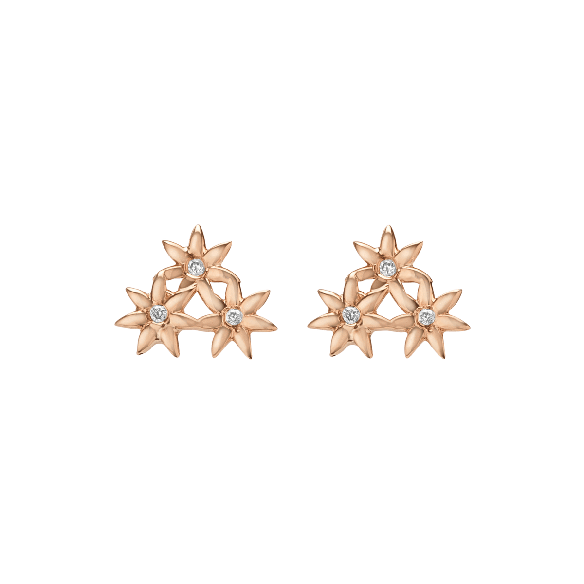 Flower Earring Stud  Rose Gold Vermeil 14k Rose Gold 18k Rose Gold White Diamonds    Front First Pair | Single |