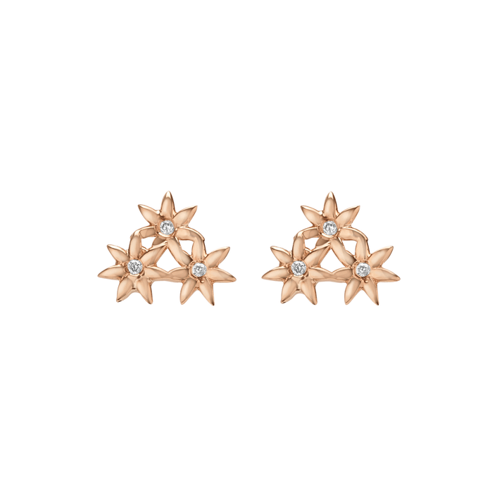 Flower Earring Stud  Rose Gold Vermeil 14k Rose Gold 18k Rose Gold White Diamonds    Front First Pair | Single |