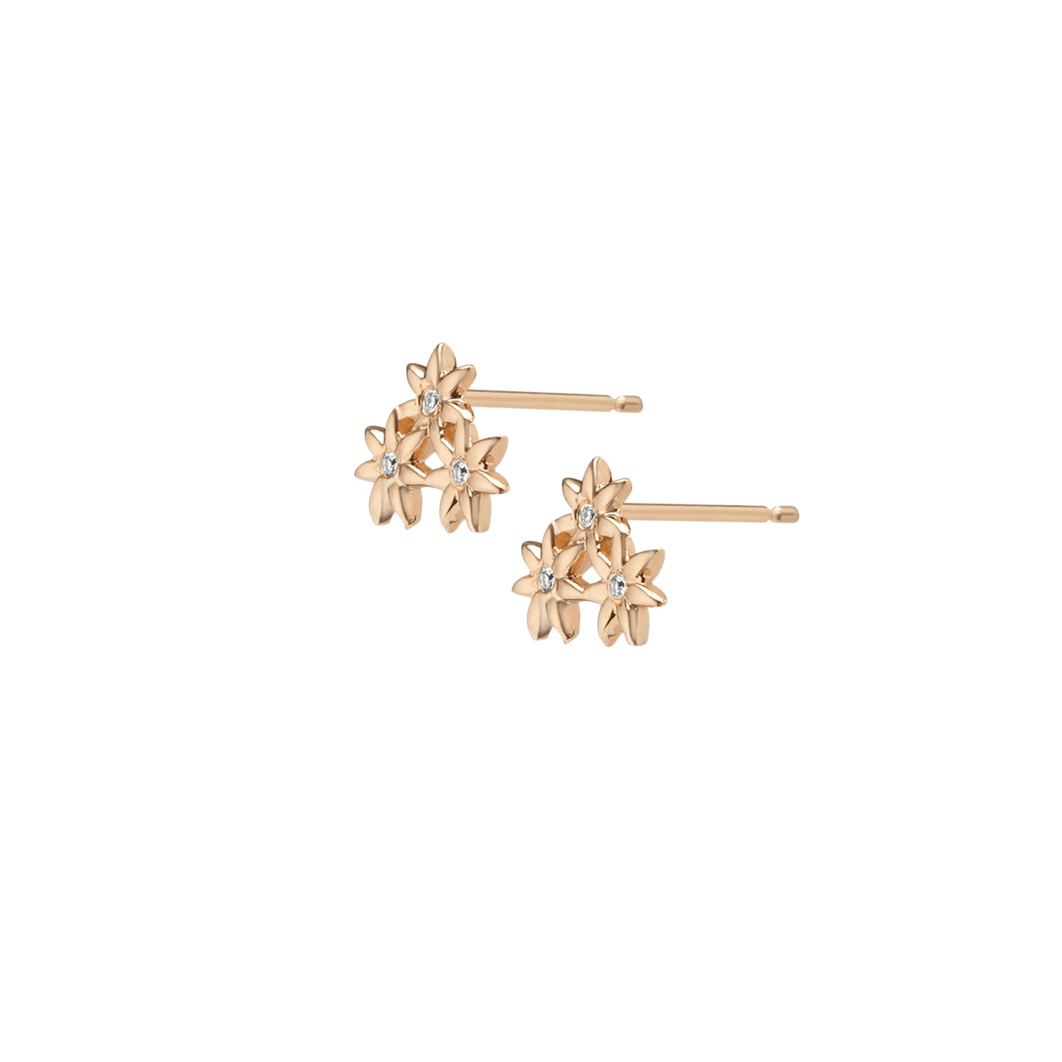 Flower Earring Stud  Yellow Gold Vermeil 14k Yellow Gold 18k Yellow Gold White Diamonds Half Side   Pair | Single |