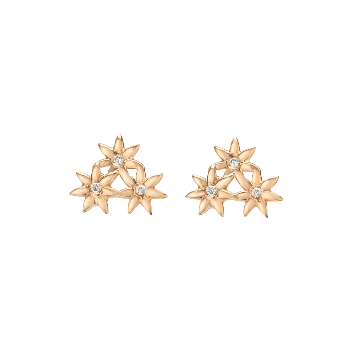 Flower Earring Stud  Yellow Gold Vermeil 14k Yellow Gold 18k Yellow Gold White Diamonds    Front First Pair | Single |