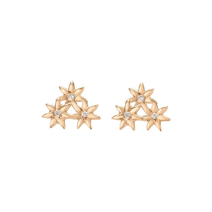Flower Earring Stud  Yellow Gold Vermeil 14k Yellow Gold 18k Yellow Gold White Diamonds    Front First Pair | Single |