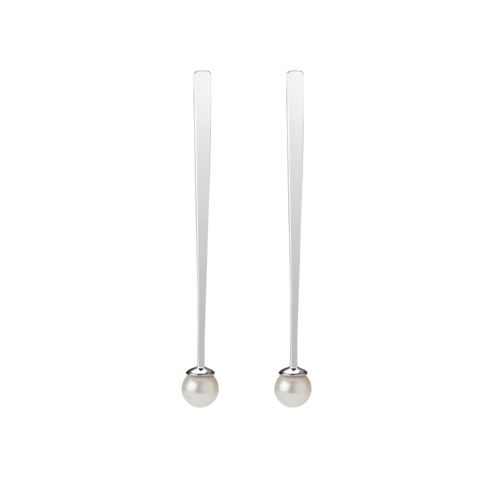 Geometric Pearl Earrings Sterling Silver White Gold Vermeil 14k White Gold 18k White Gold    Front First Pair | Single |