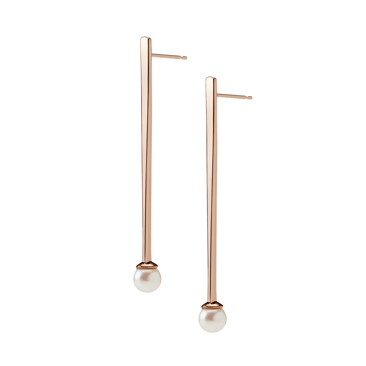 Geometric Pearl Earrings Rose Gold Vermeil 14k Rose Gold 18k Rose Gold Half Side   Pair | Single |