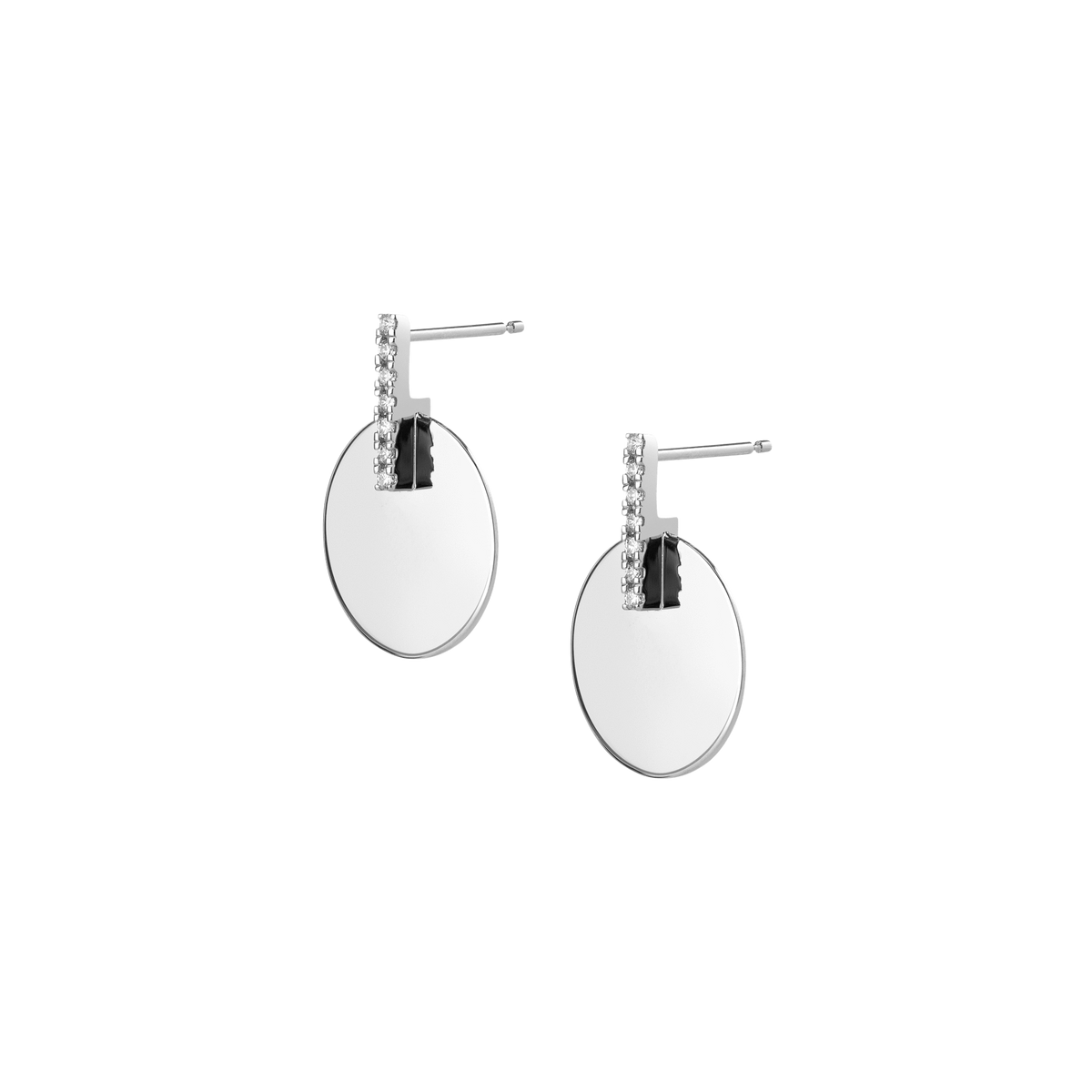 Gold Disk Earring  Sterling Silver White Gold Vermeil 14k White Gold 18k White Gold White Diamonds Half Side   Pair | Single |