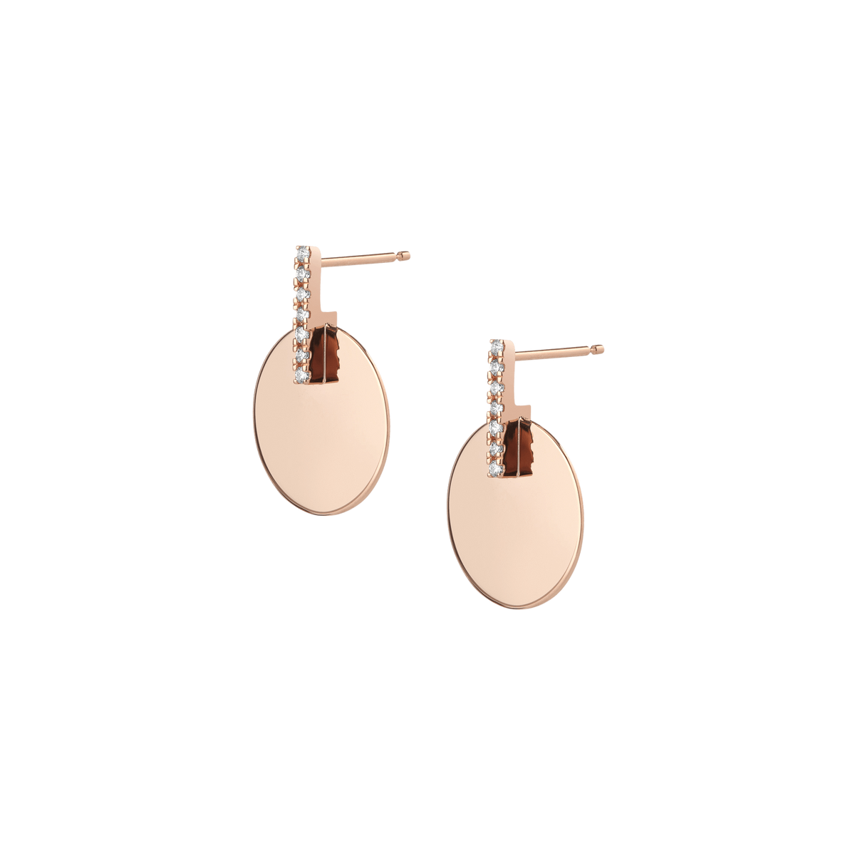 Gold Disk Earring  Rose Gold Vermeil 14k Rose Gold 18k Rose Gold White Diamonds    Pair | Single |