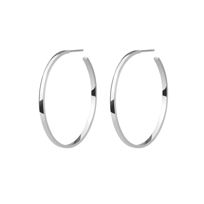 Hoop Earrings Sterling Silver White Gold Vermeil 14k White Gold 18k White Gold Half Side    Front First Pair | Single |