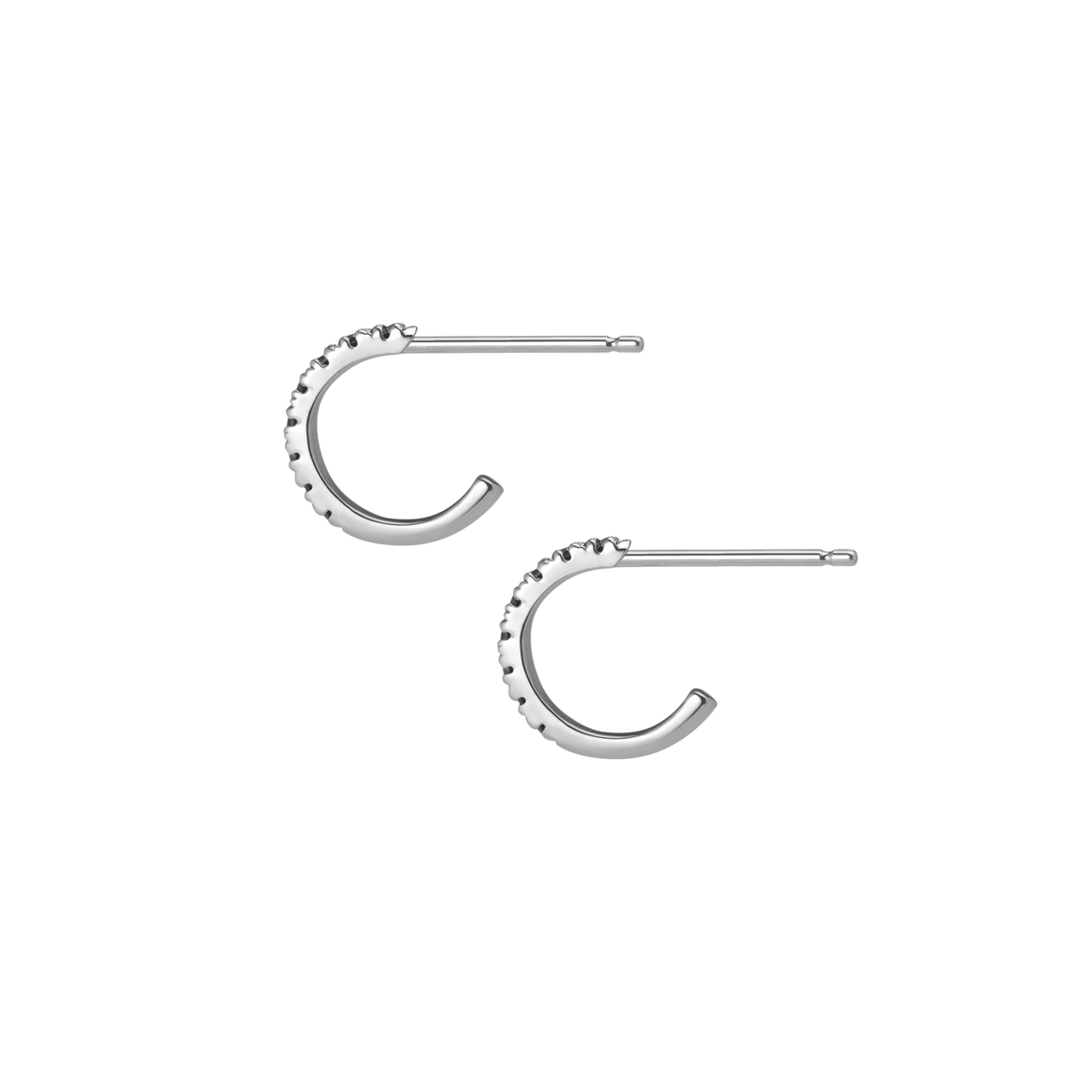 Huggie Earrings  Sterling Silver White Gold Vermeil 14k White Gold 18k White Gold Black Diamonds Side   Pair | Single |