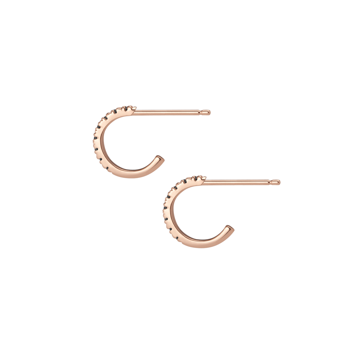 Huggie Earrings  Rose Gold Vermeil 14k Rose Gold 18k Rose Gold Black Diamonds    Pair | Single |