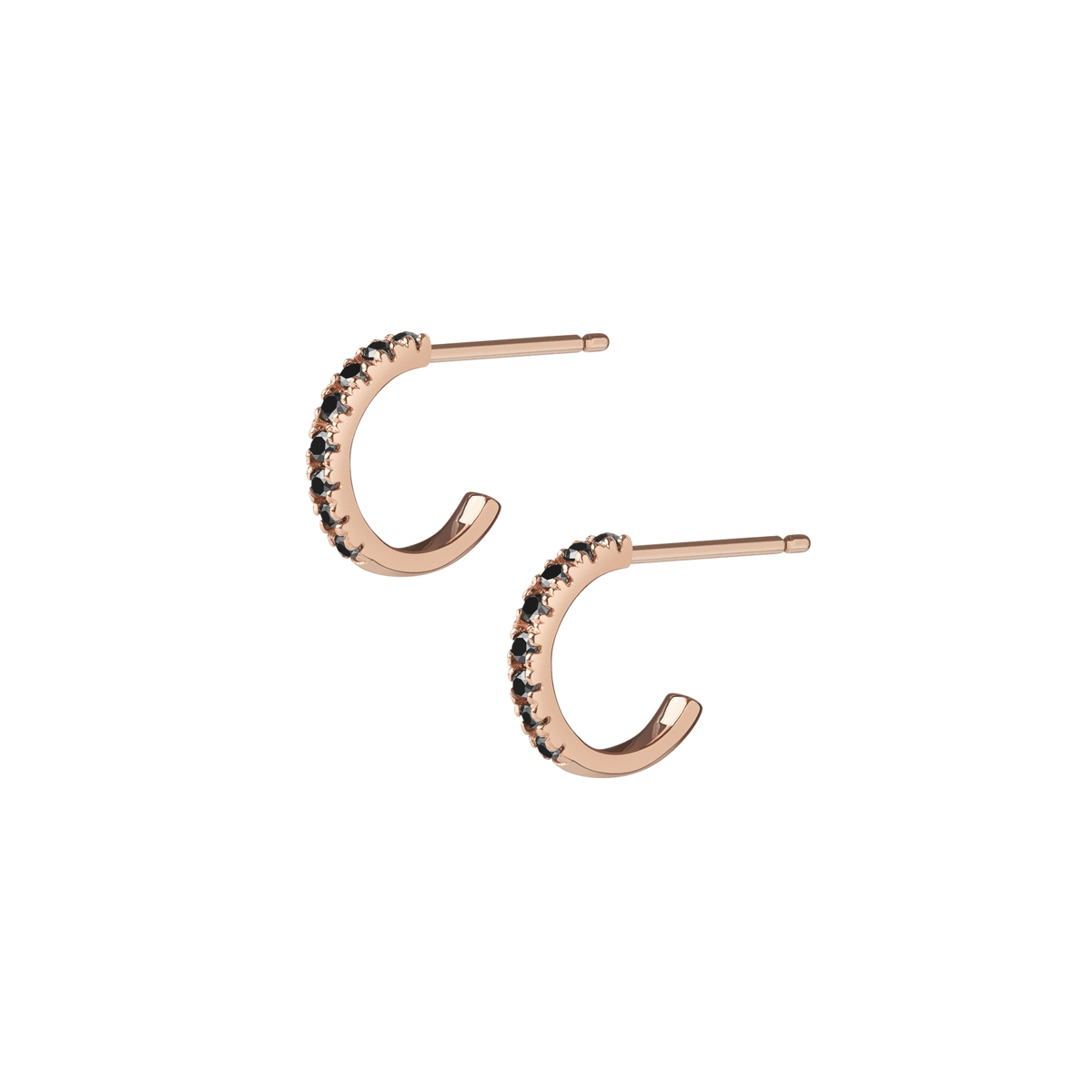 Huggie Earrings  Rose Gold Vermeil 14k Rose Gold 18k Rose Gold Black Diamonds     Front First Pair | Single |