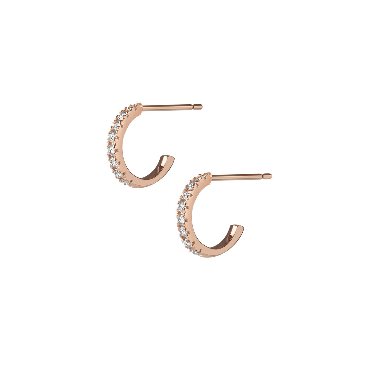 Huggie Earrings with White Diamonds Rose Gold Vermeil 14k 18k Pair | Single | First