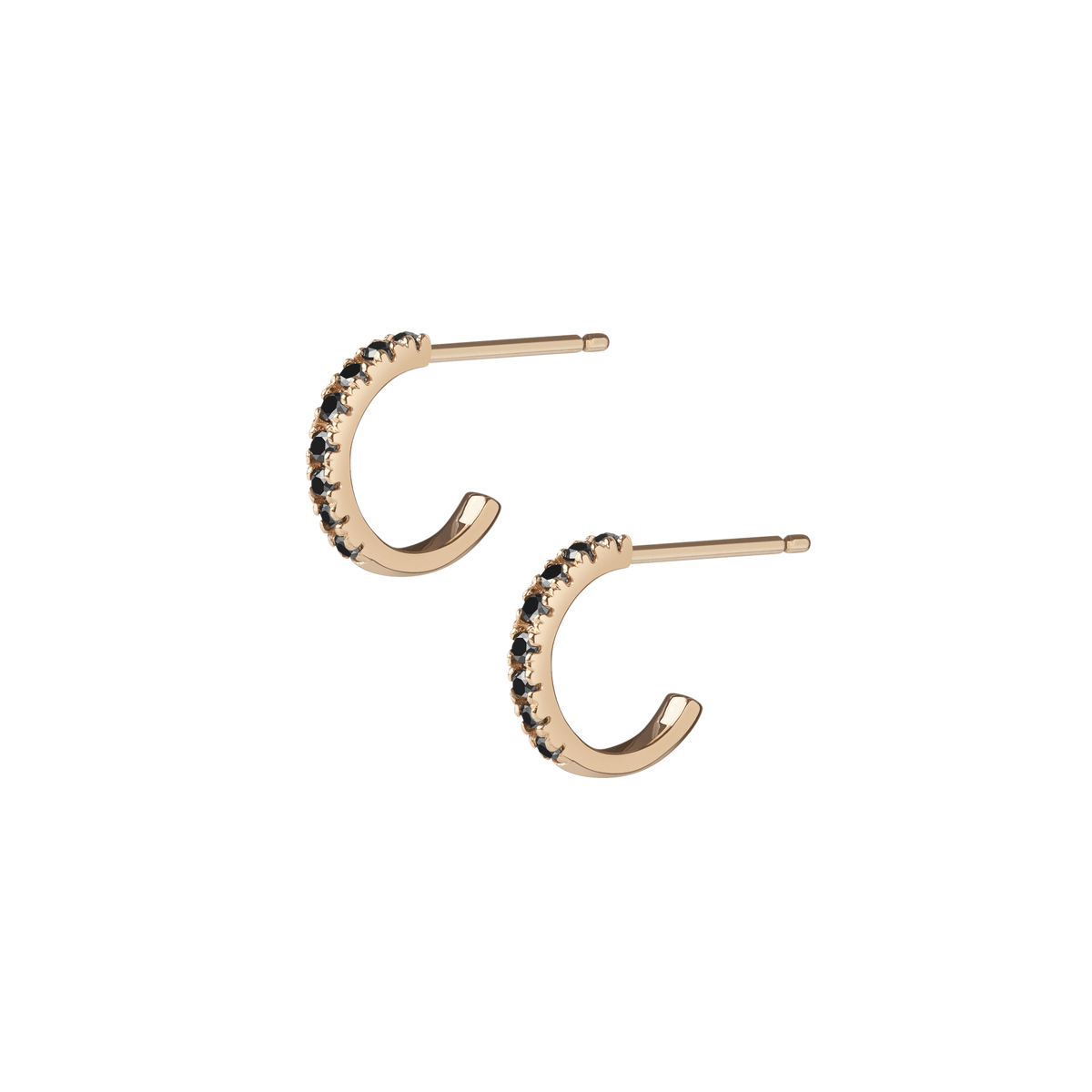 Huggie Earrings Yellow Gold Vermeil 14k Yellow Gold 18k Yellow Gold Black Diamonds     Front First Pair | Single |