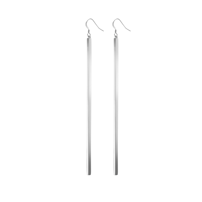 Long Bar Earring Sterling Silver White Gold Vermeil 14k White Gold 18k White Gold Half Side   Front First Pair | Single |