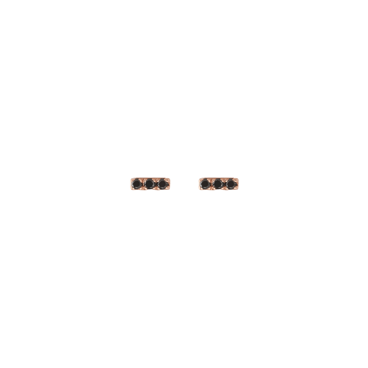 Mini Black Diamond Bar Earring Rose Gold Vermeil 14k Rose Gold 18k Rose Gold Black Diamonds    Front First Pair | Single |
