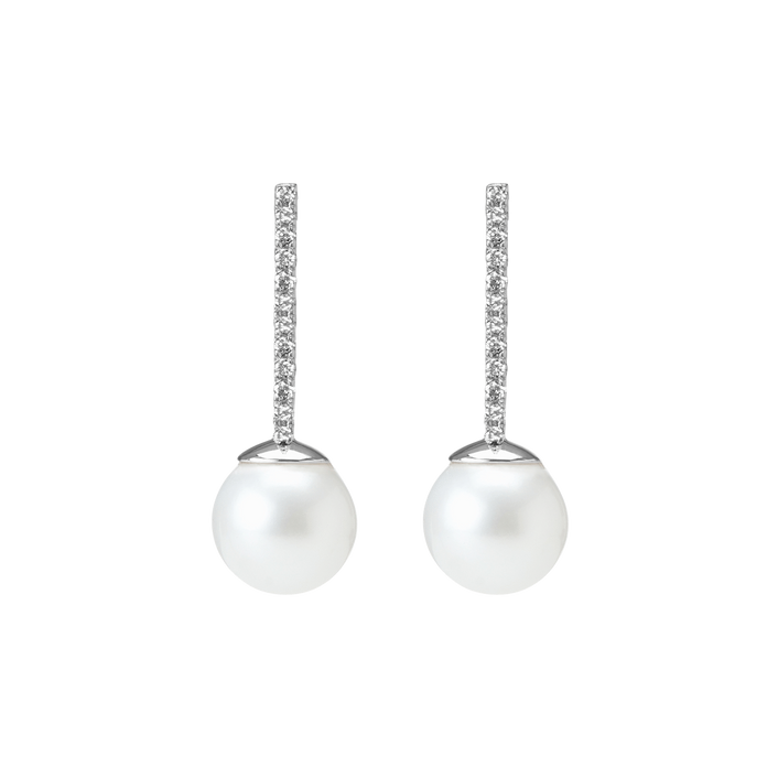 Proud Pearl Earrings  Sterling Silver White Gold Vermeil 14k White Gold 18k White Gold White Diamonds  First   Pair | Single |
