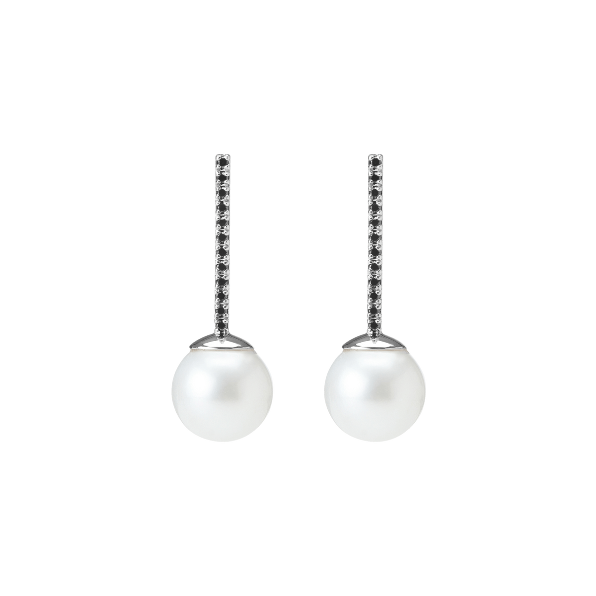 Proud Pearl Earrings  Sterling Silver White Gold Vermeil 14k White Gold 18k White Gold Black Diamonds    Front First Pair | Single |