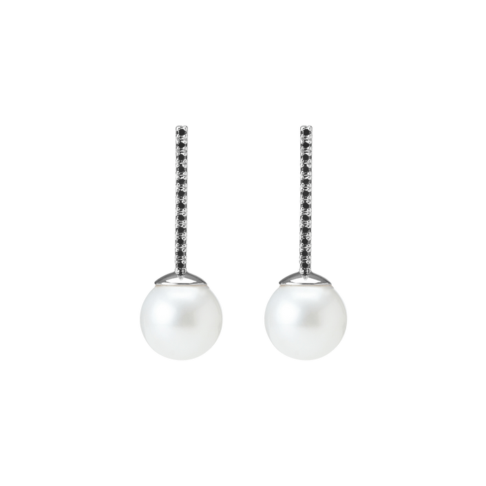Proud Pearl Earrings  Sterling Silver White Gold Vermeil 14k White Gold 18k White Gold Black Diamonds    Front First Pair | Single |