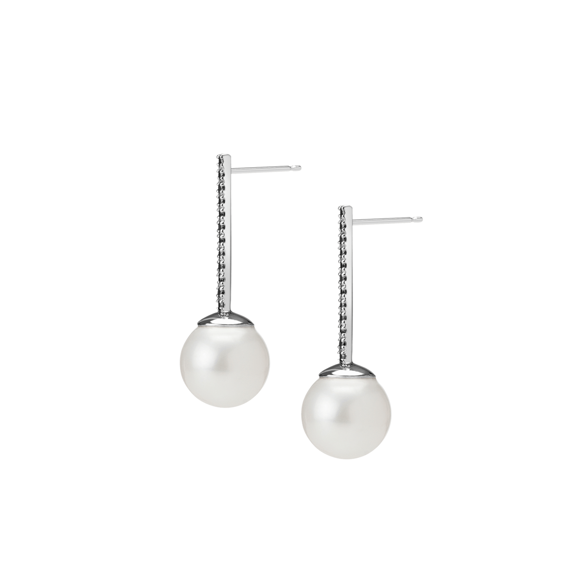 Proud Pearl Earrings  Sterling Silver White Gold Vermeil 14k White Gold 18k White Gold Black Diamonds Half Side   Pair | Single |