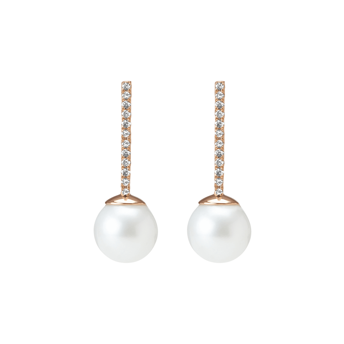 Proud Pearl Earrings  Rose Gold Vermeil 14k Rose Gold 18k Rose Gold White Diamonds    Front First Pair | Single |