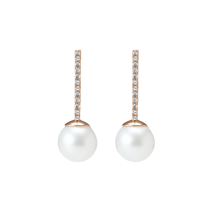 Proud Pearl Earrings  Rose Gold Vermeil 14k Rose Gold 18k Rose Gold White Diamonds    Front First Pair | Single |