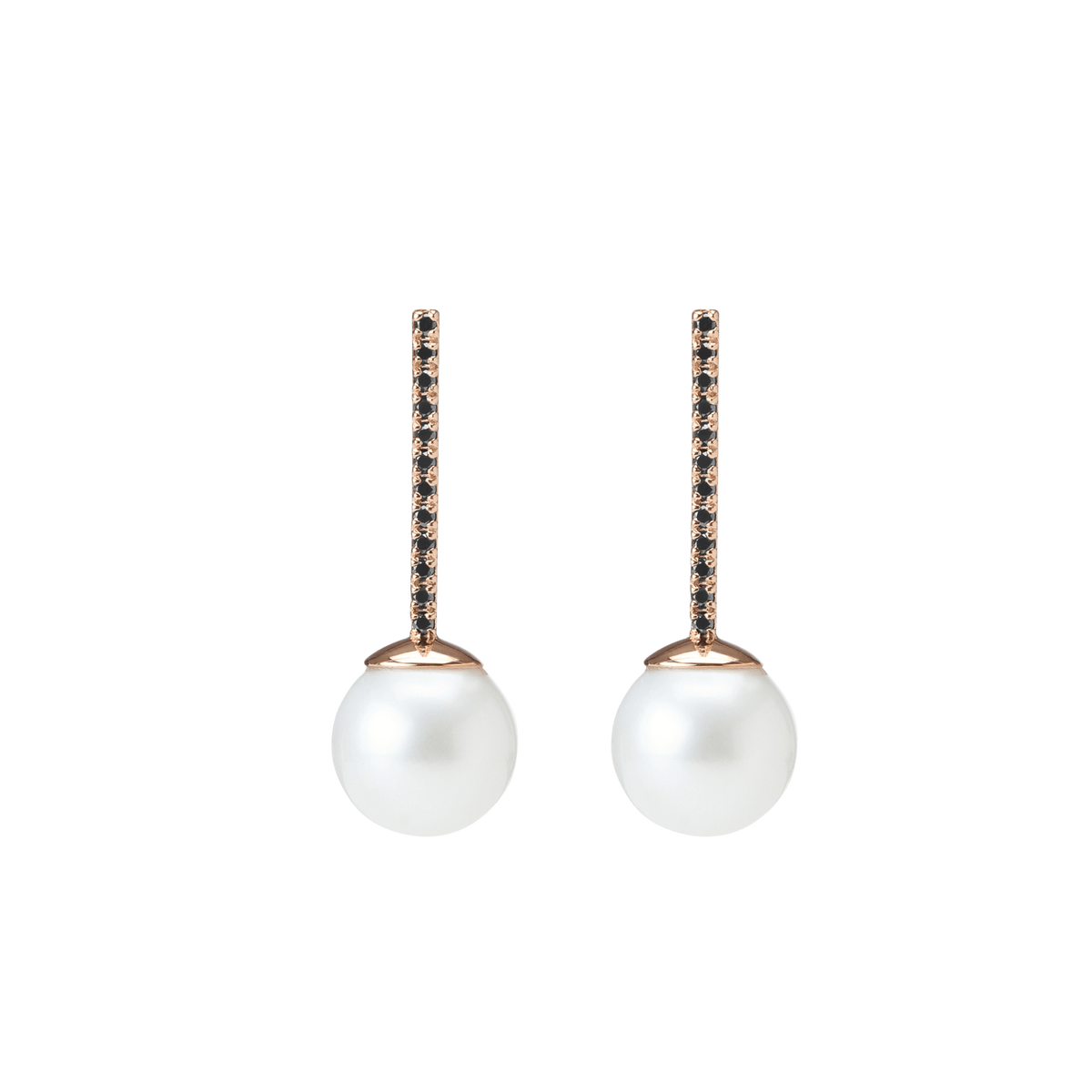 Proud Pearl Earrings  Rose Gold Vermeil 14k Rose Gold 18k Rose Gold Black Diamonds Pair | Single | First