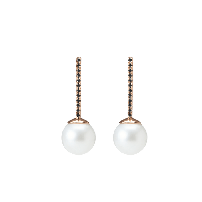 Proud Pearl Earrings  Rose Gold Vermeil 14k Rose Gold 18k Rose Gold Black Diamonds Pair | Single | First