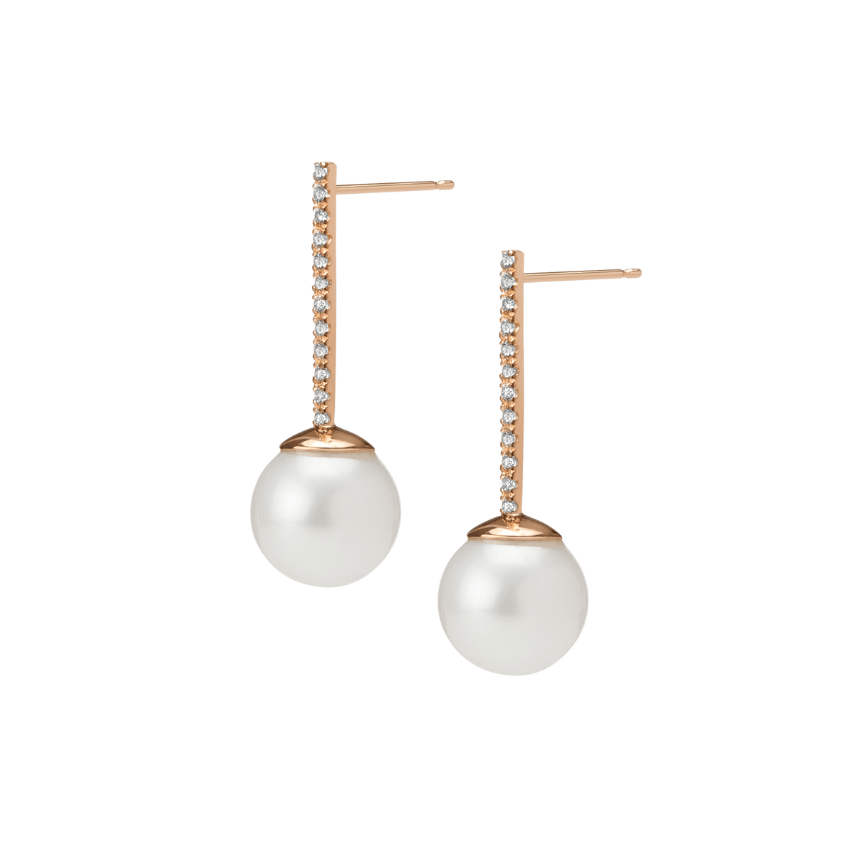 Proud Pearl Earrings  Rose Gold Vermeil 14k Rose Gold 18k Rose Gold White Diamonds Pair | Single |
