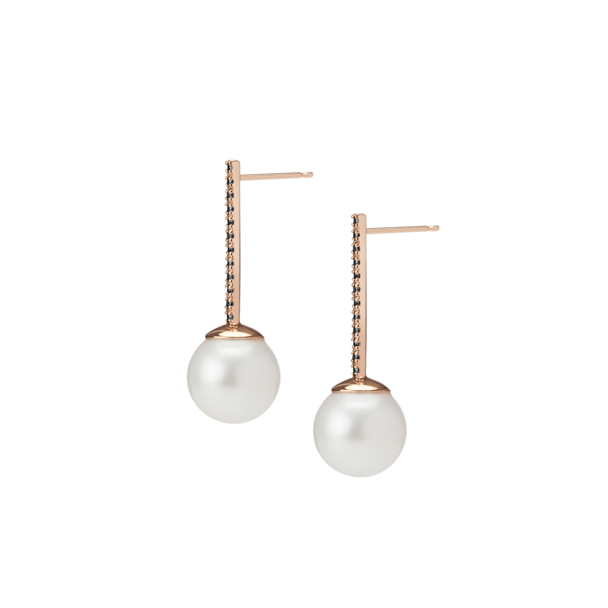 Proud Pearl Earrings  Rose Gold Vermeil 14k Rose Gold 18k Rose Gold Black Diamonds Pair | Single |