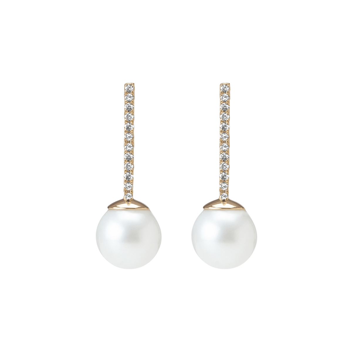 Proud Pearl Earrings  Yellow Gold Vermeil 14k Yellow Gold 18k Yellow Gold White Diamonds     Front First Pair | Single |
