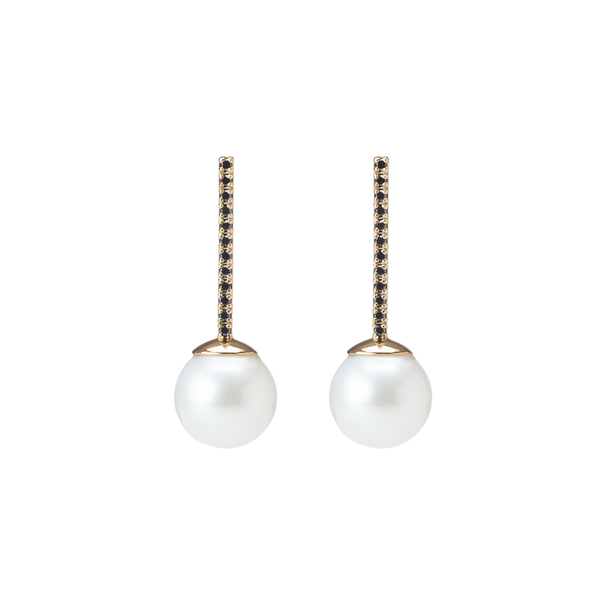 Proud Pearl Earrings  Yellow Gold Vermeil 14k Yellow Gold 18k Yellow Gold Black Diamonds    Front First Pair | Single |