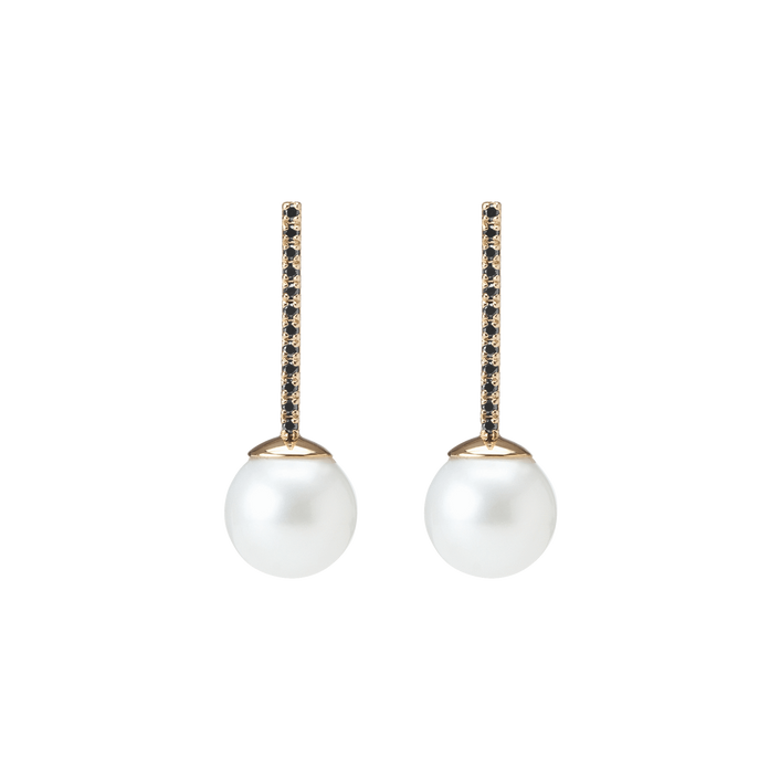 Proud Pearl Earrings  Yellow Gold Vermeil 14k Yellow Gold 18k Yellow Gold Black Diamonds    Front First Pair | Single |