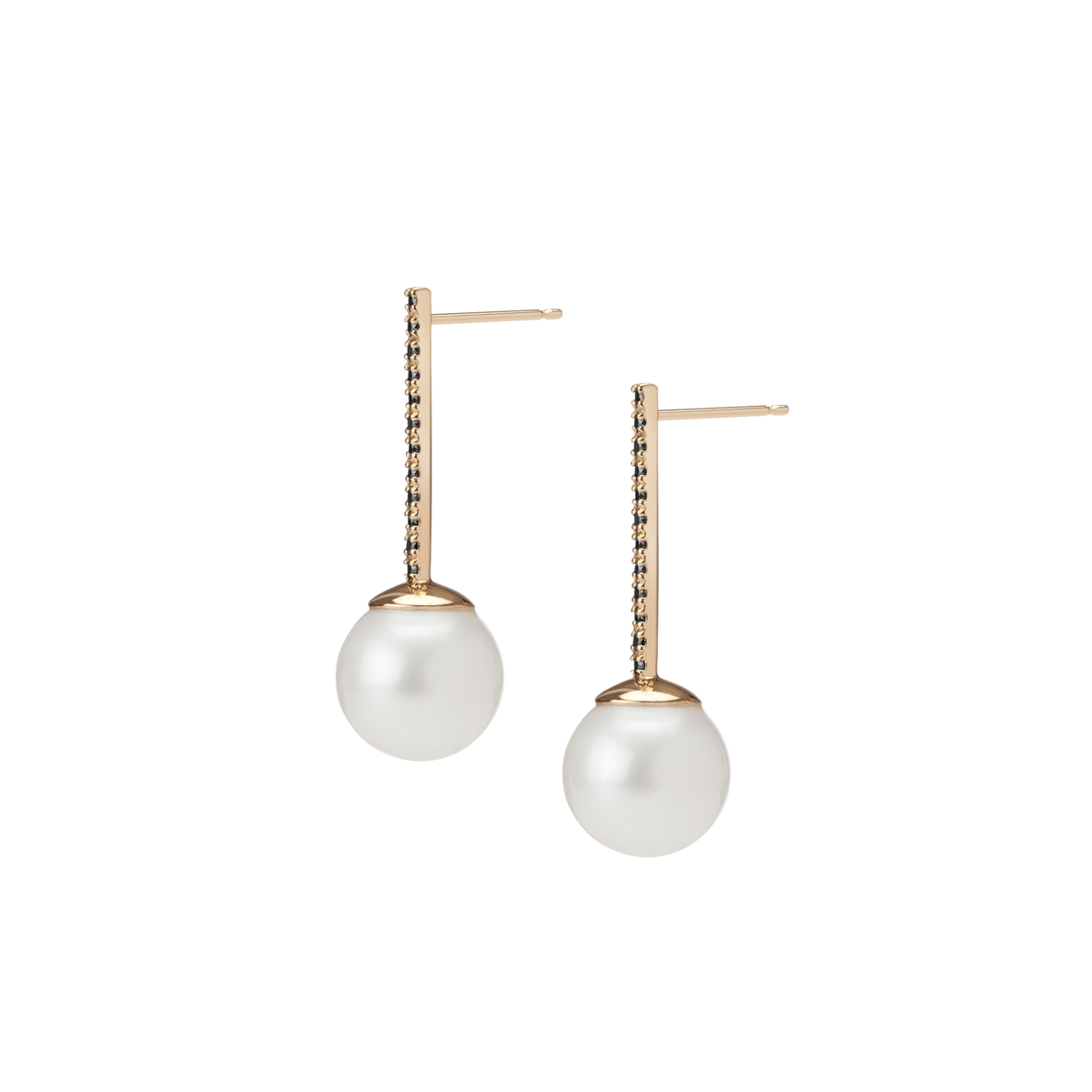 Proud Pearl Earrings  Yellow Gold Vermeil 14k Yellow Gold 18k Yellow Gold Black Diamonds Pair | Single |