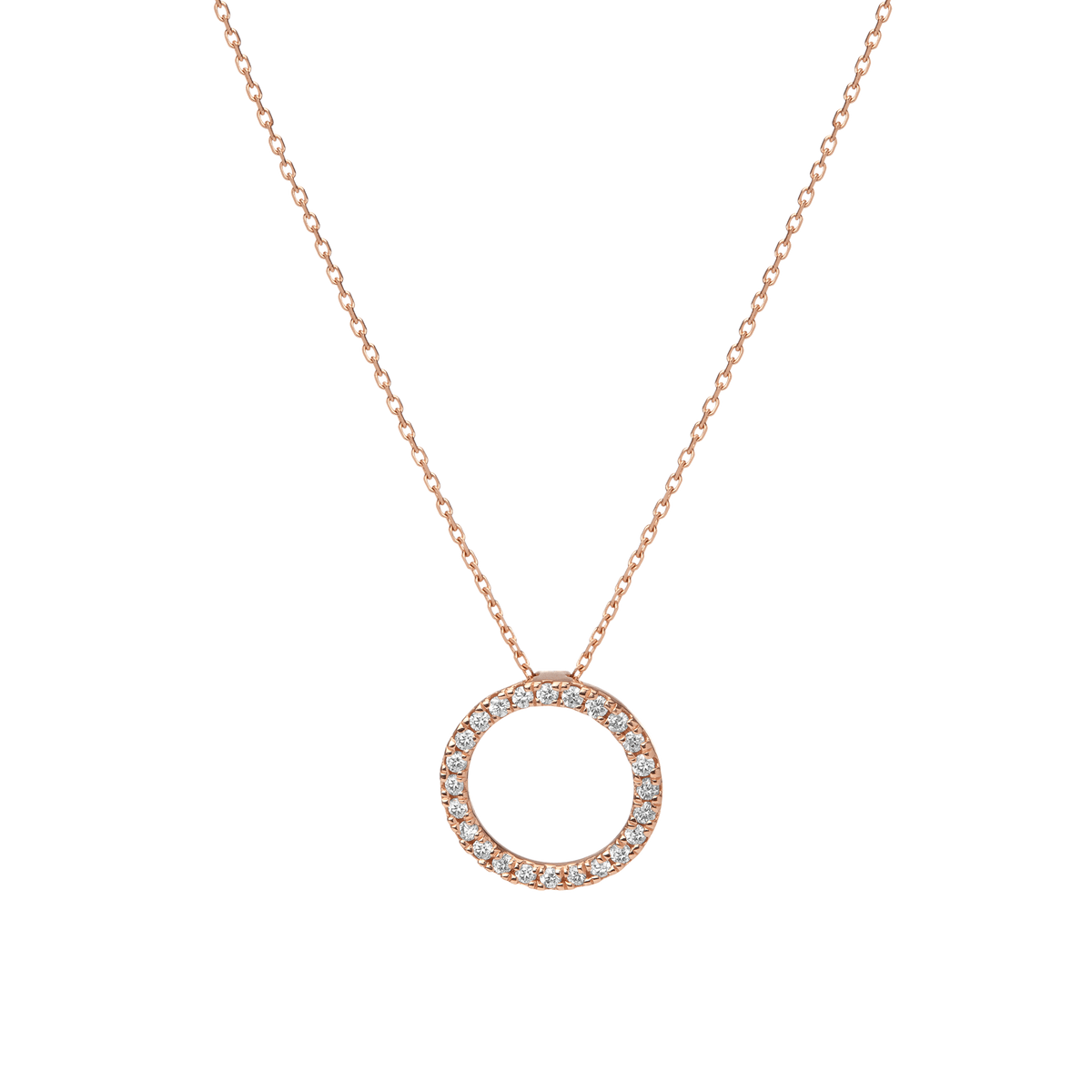 Diamond Circle Necklace Rose Gold Vermeil 14k Rose Gold 18k Rose Gold White Diamonds     Front First