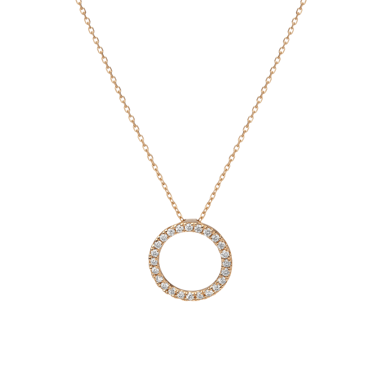 Diamond Circle Necklace Yellow Gold Vermeil 14k Yellow Gold 18k Yellow Gold White Diamonds   Front First