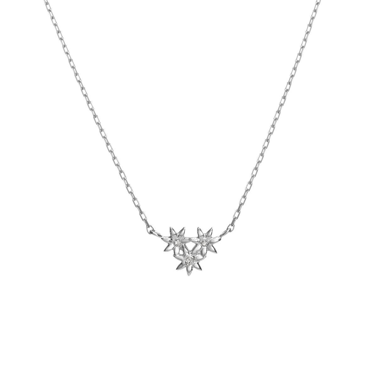 Flower Necklace Mini Pendant with Diamonds Sterling Silver White Gold Vermeil 14k White Gold 18k White Gold White Diamonds    Front First