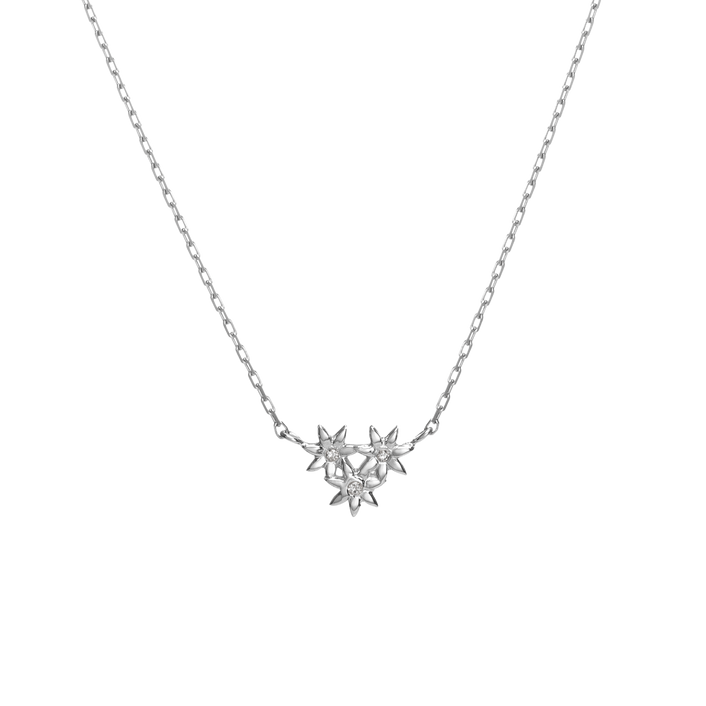 Flower Necklace Mini Pendant with Diamonds Sterling Silver White Gold Vermeil 14k White Gold 18k White Gold White Diamonds    Front First
