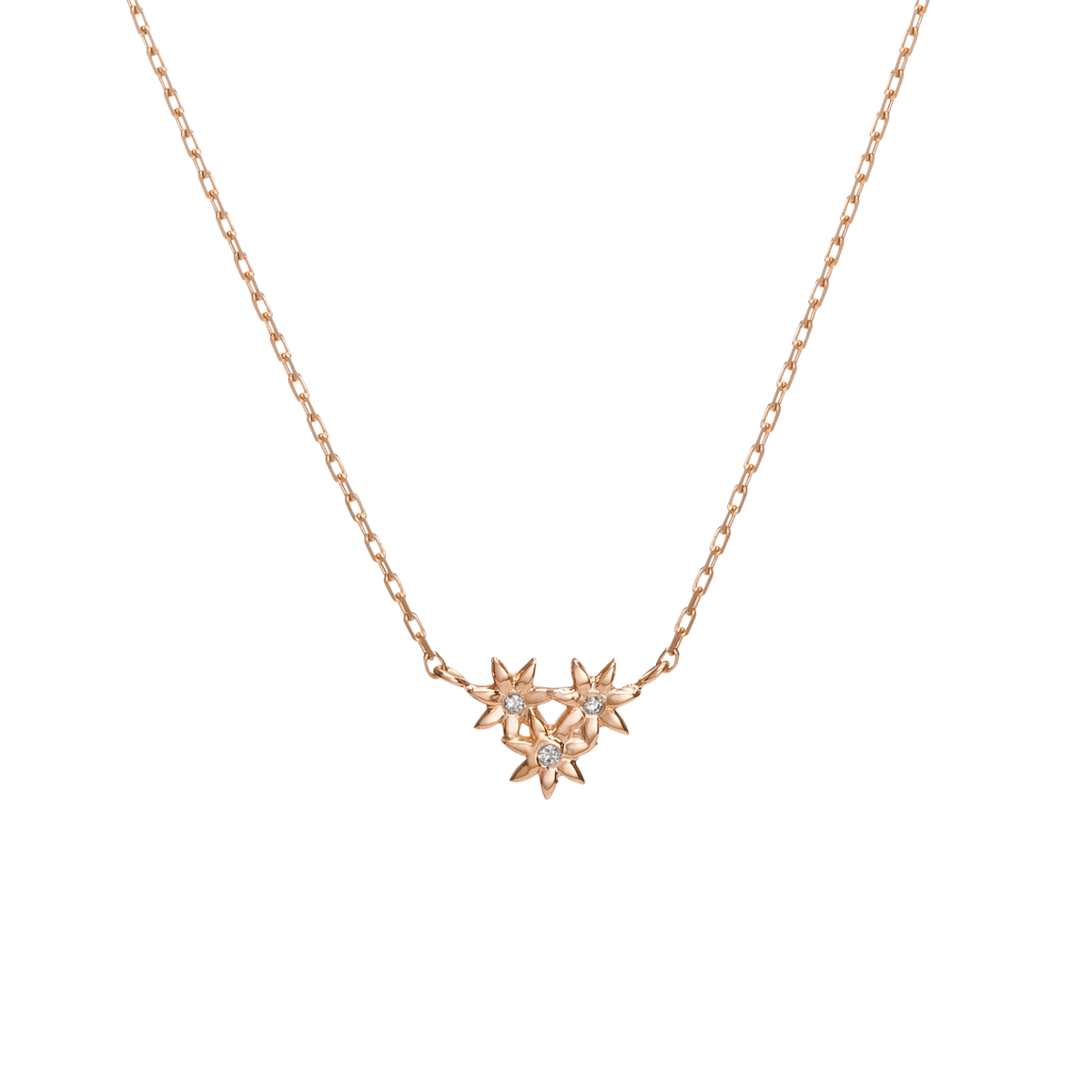 Flower Necklace Mini Pendant with Diamonds Rose Gold Vermeil 14k Rose Gold 18k Rose Gold White Diamonds    Front First