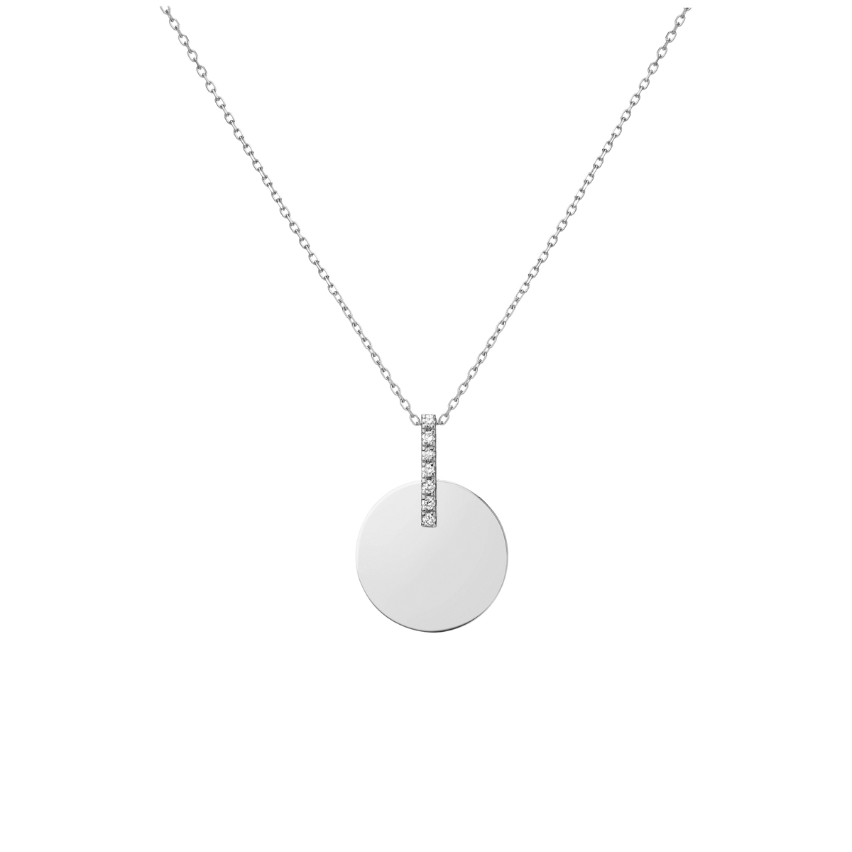 Gold Disk Necklace Sterling Silver White Gold Vermeil 14k White Gold 18k White Gold White Diamonds    Front First