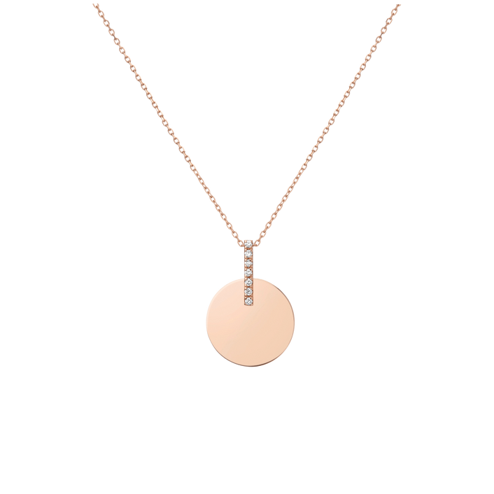 Gold Disk Necklace 14k Rose Gold 18k Rose Gold White Diamonds  Front First