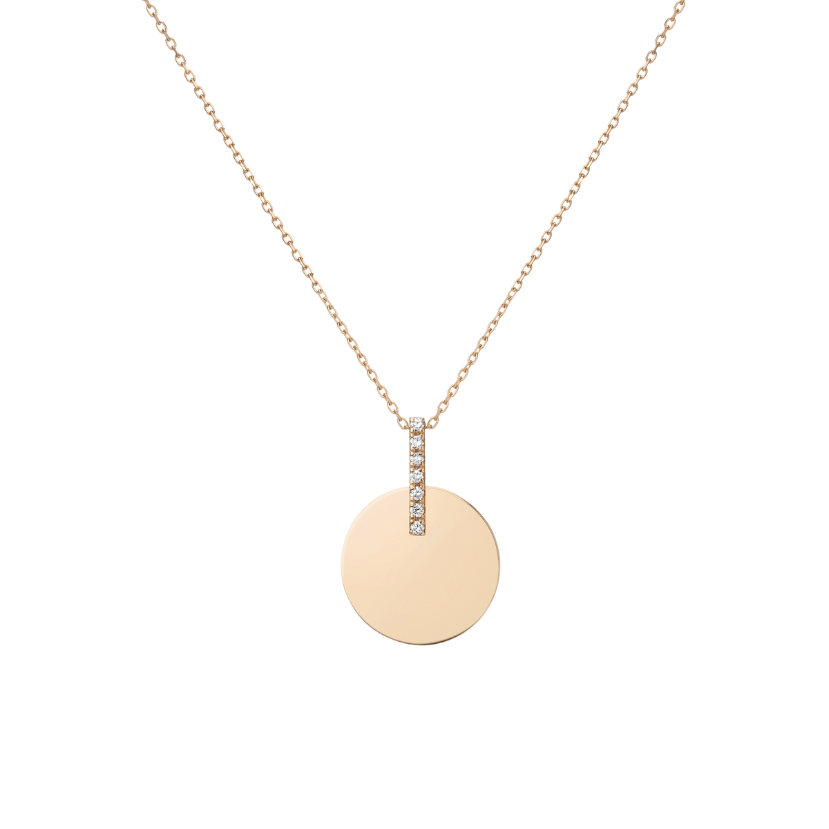 Gold Disk Necklace 14k Yellow Gold 18k Yellow Gold White Diamonds Front First