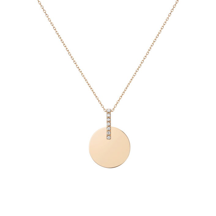 Gold Disk Necklace 14k Yellow Gold 18k Yellow Gold White Diamonds Front First