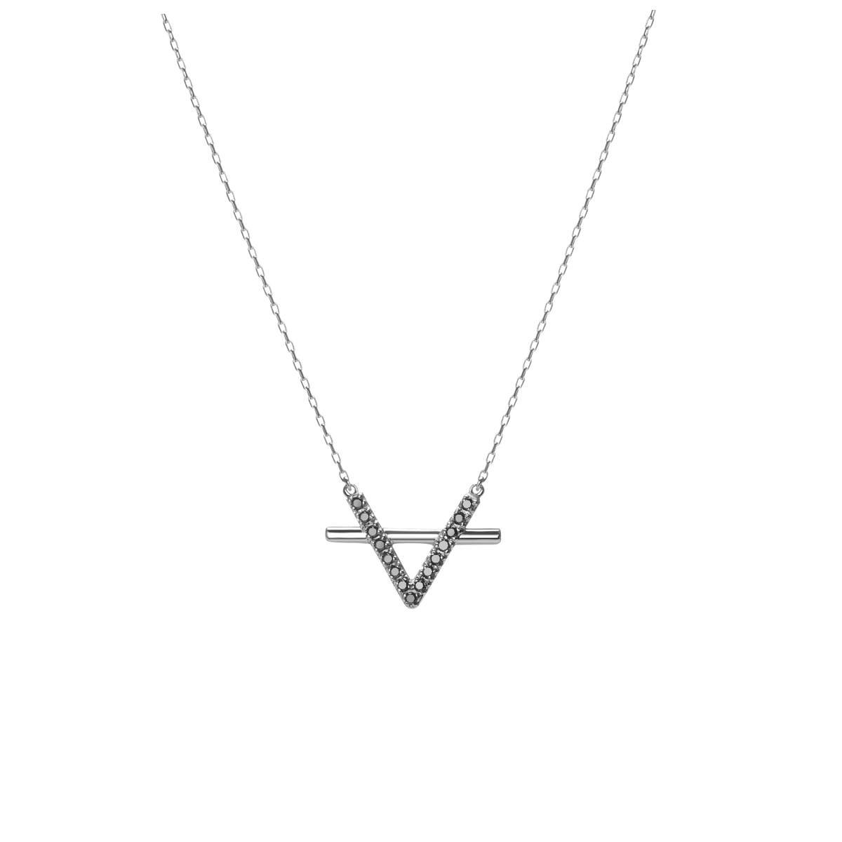 Icon Necklace with Diamonds Sterling Silver White Gold Vermeil 14k White Gold 18k White Gold Black Diamonds    Front First