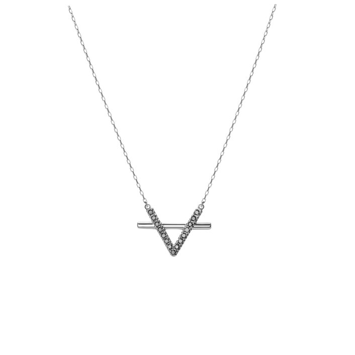 Icon Necklace with Diamonds Sterling Silver White Gold Vermeil 14k White Gold 18k White Gold Black Diamonds    Front First