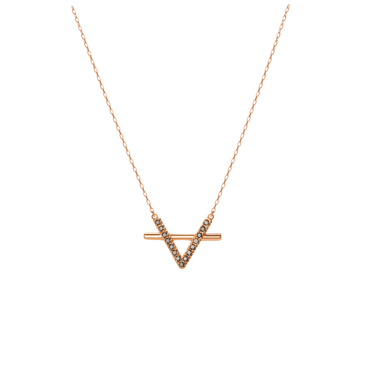 Icon Necklace with Diamonds Rose Gold Vermeil 14k Rose Gold 18k Rose Gold Black Diamonds    Front First