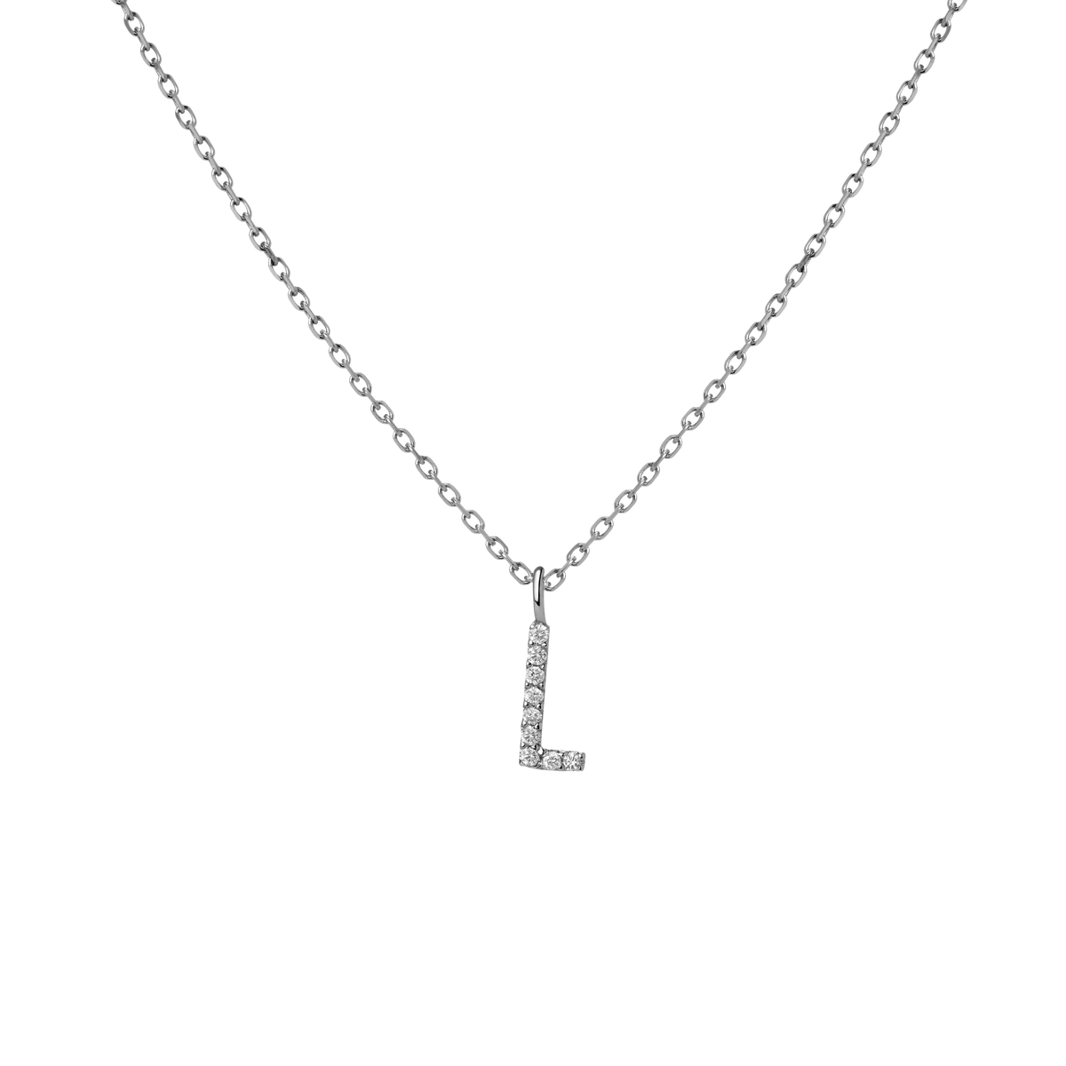 Mini Letter Charm Pendant  Sterling Silver White Gold Vermeil 14k White Gold 18k White Gold White Diamonds  L   Front '-L-