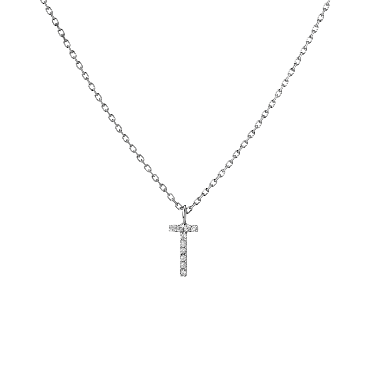 Mini Letter Charm Pendant  Sterling Silver White Gold Vermeil 14k White Gold 18k White Gold White Diamonds   '-T-