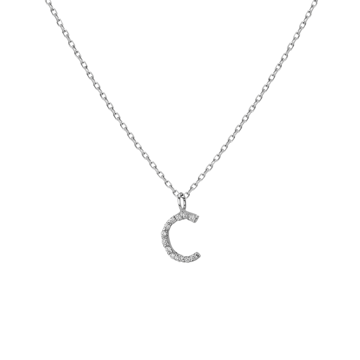 Mini Letter Charm Pendant  Sterling Silver White Gold Vermeil 14k White Gold 18k White Gold White Diamonds   '-C-