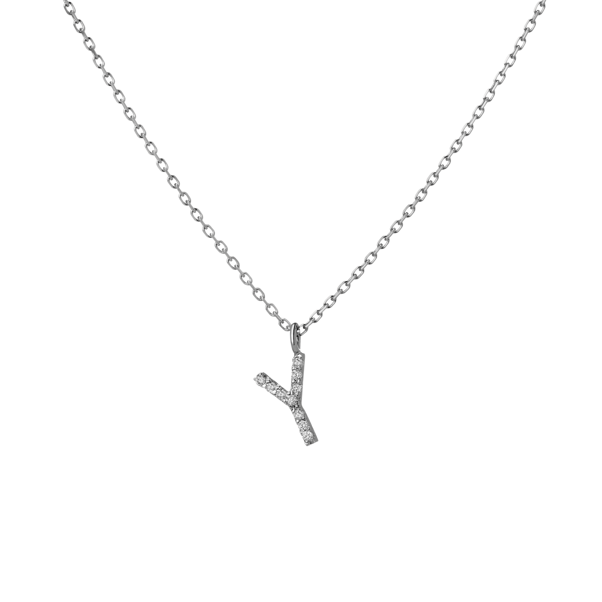 Mini Letter Charm Pendant  Sterling Silver White Gold Vermeil 14k White Gold 18k White Gold White Diamonds   '-Y-