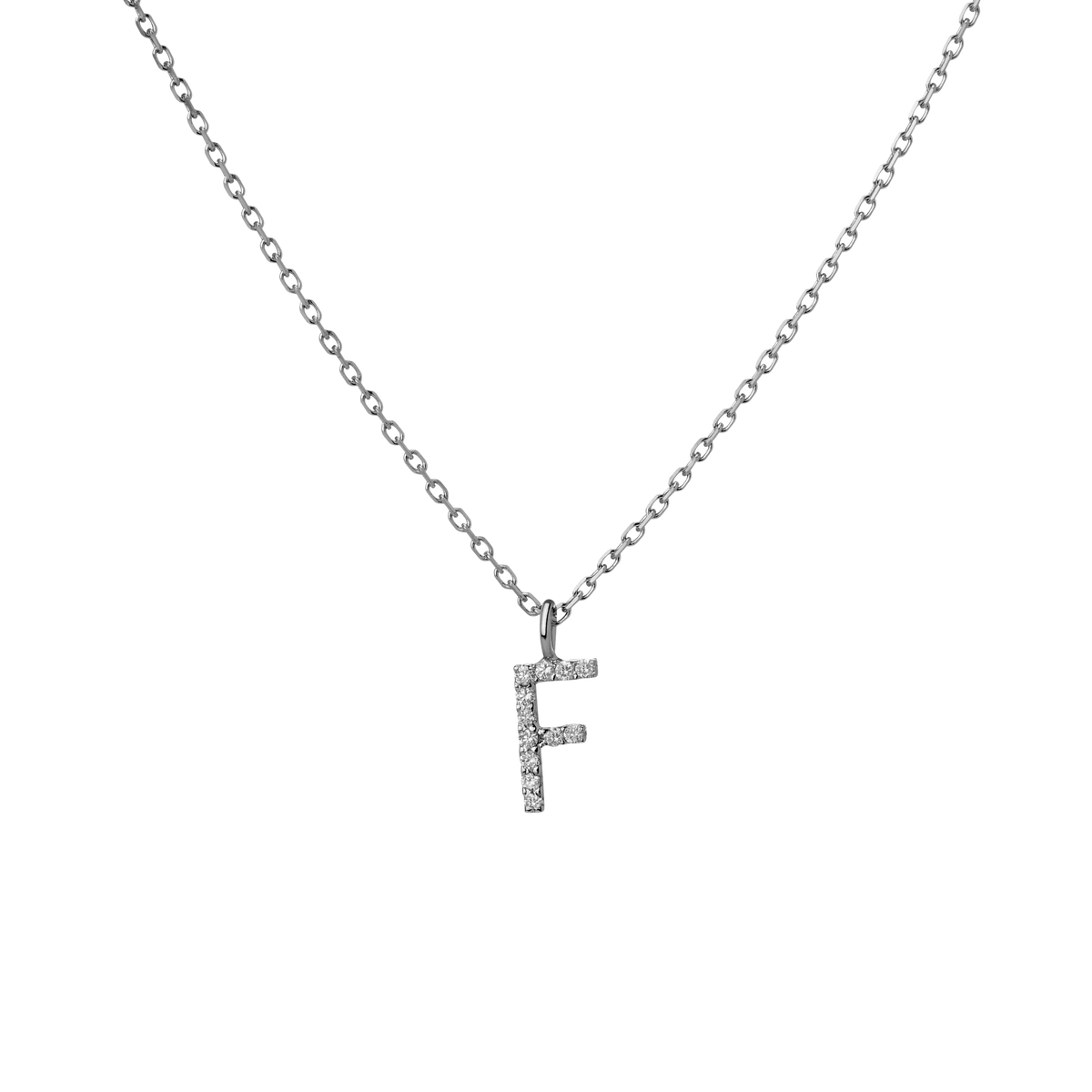 Mini Letter Charm Pendant  Sterling Silver White Gold Vermeil 14k White Gold 18k White Gold White Diamonds   '-F-